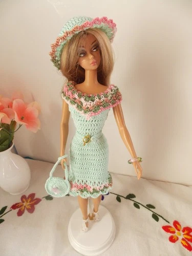 Handmade Crochet OOAK outfit dress and accesories for Silkstone, Barbie, Vintage