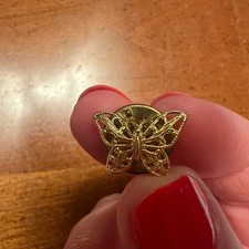Gold Butterfly Lapel Pin Filigree Animal Nature Small Hat Tie Tack Gold Tone