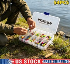 54pcs Glow Ice Fishing Lures Kit Jigs for Crappie Walleye Saltwater Freshwater