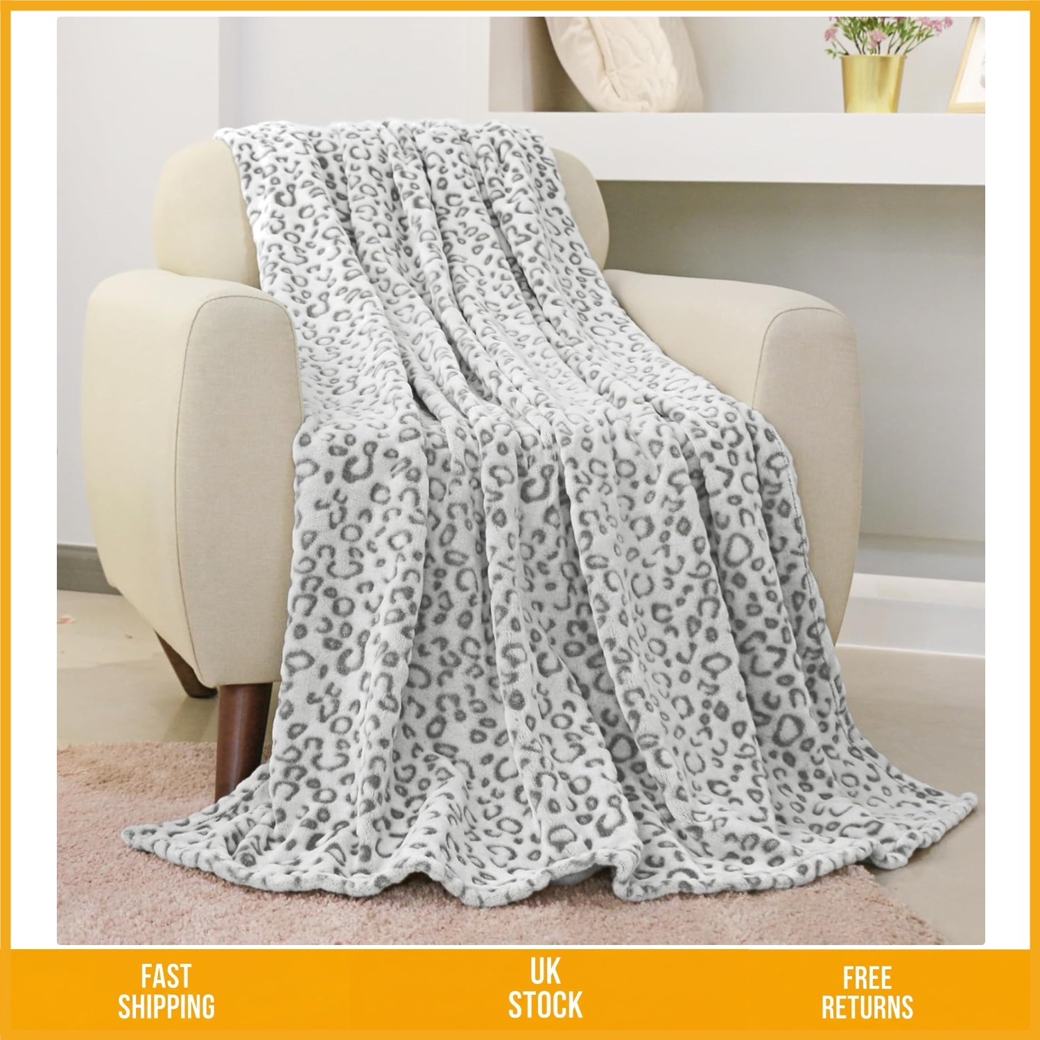 Ultra Soft Plush Flannel Fleece Leopard Print Cozy Bed Blanket 150x200cm 1pc
