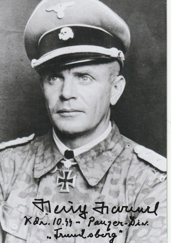 Signed photo SS Obersturmfuhrer Heinz Harmel-Knights Cross with Swords