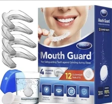 Uniedi Mouth Guard -For Clenching Teeth - 4 guards-2 sizes - 12 cleaning tablets