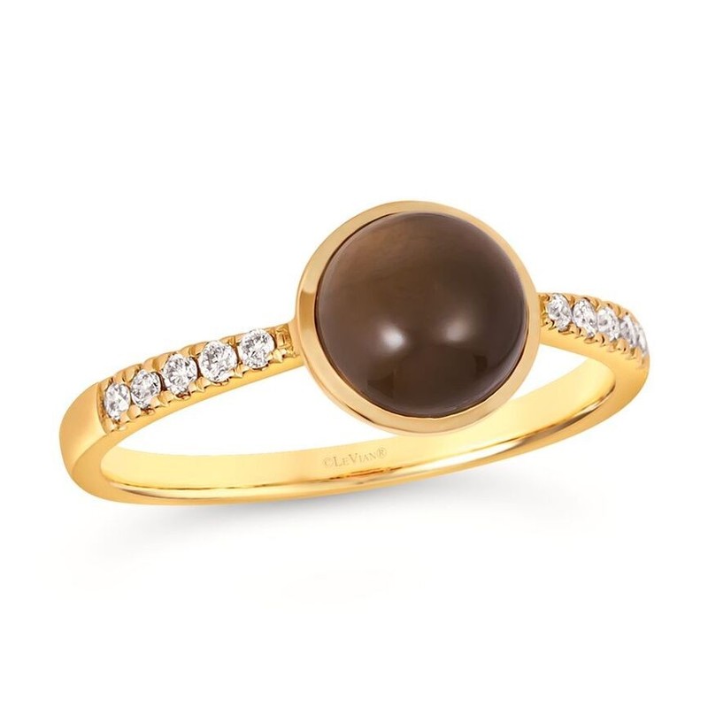 LeVian 14K Yellow Gold Grey Moonstone White Diamonds Band Ring Jewelry for Women