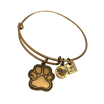 Alex & Ani Bracelet Gold Tone Paw Print Dog Cat Charm Bangle Expandable 2015