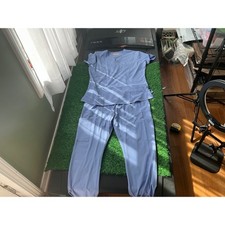 EliteMed Performance Women Scrub Set Blue V-Neck Top Cargo Pants Size L
