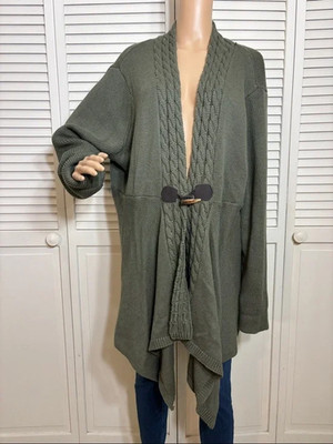 Soft Surroundings Cable-Trim Toggle Delacroix Cotton Blend Knit Cardigan 3X