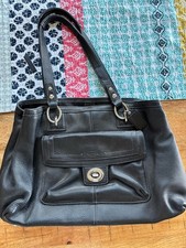 Coach Black Pebbled Shoulder Bag Double Handles Turn Lock