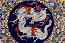 ANTIKER CLOISONNE EMAILLE TELLER AUS CHINA MIT DRACHEN MOTIV - VOR 1900