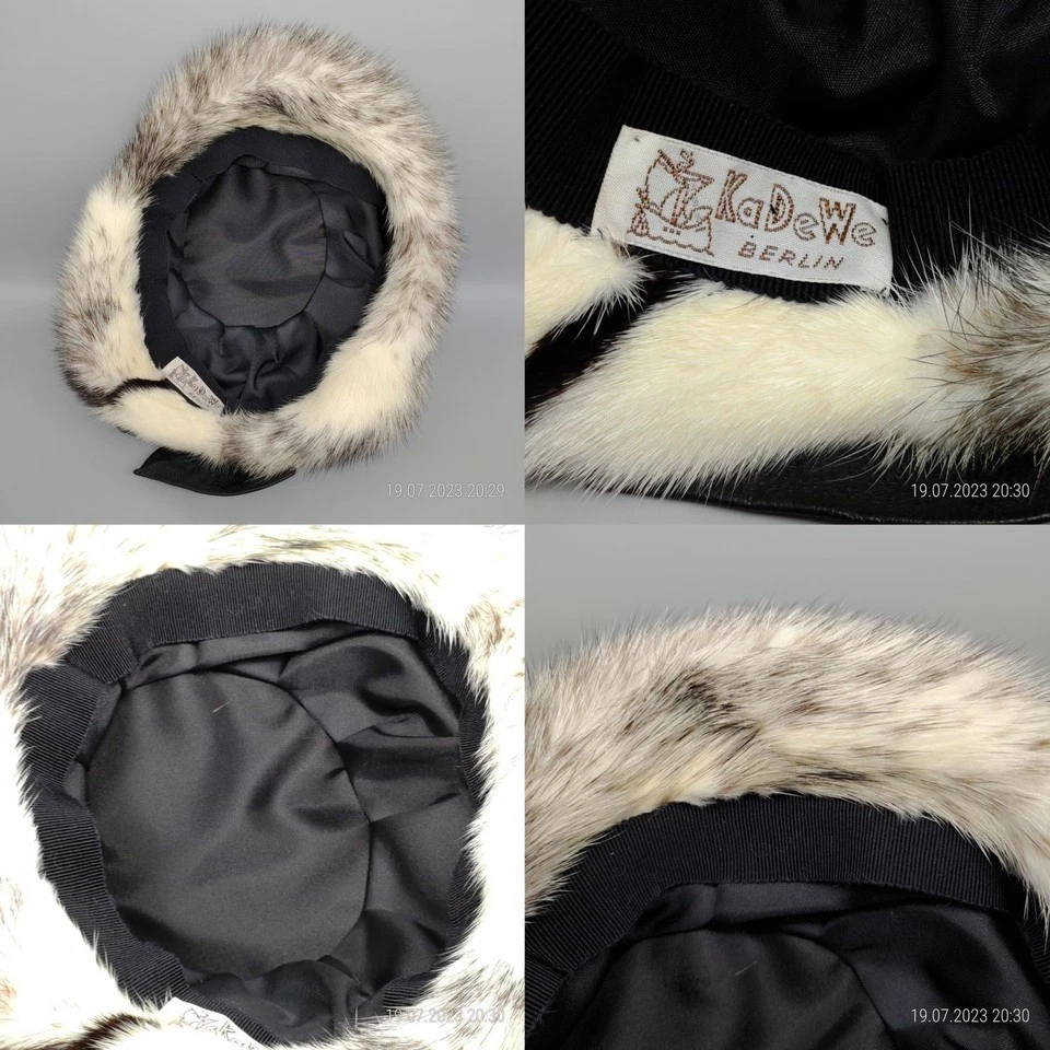 Vintage Pelzmütze Pelzkappe Kohinoor Nerz Mink weiß silber KaDeWe [Gr. 56] top