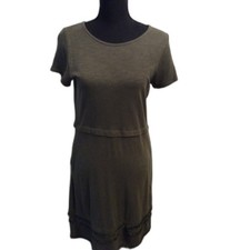 J. Jill Olive Green Fringe Short Sleeve Pullover Shift Dress XS Stretch