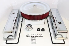 SB Chevy Chrome Engine Dress Up Kit Tall Valve Covers Washable Filter SBC 350