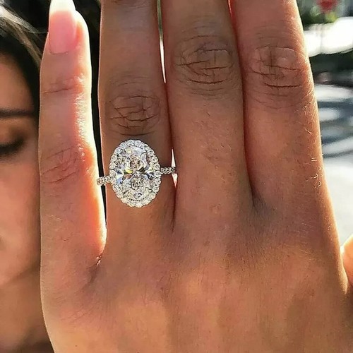 5.25 Ct Certified Oval Cut White Natural Diamond 925 Silver Engagement Ring - Picture 3 of 7