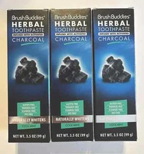 Brush Buddies Herbal Toothpaste 3.5oz Activated Charcoal Cool Mint 3 pack 