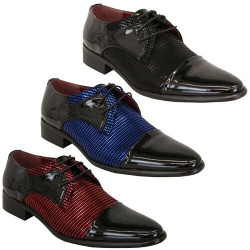 Mens Formal Patent Leather Look Lace Up 