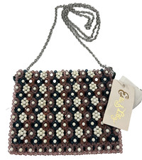 Estee Lilly Pink Green Beaded Sequin Purse - Chain Strap Evening Bag - NWT
