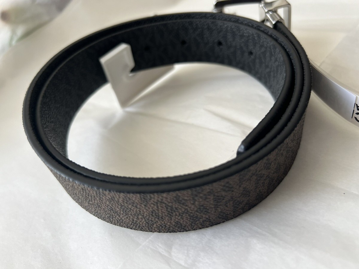 Michael Kors Women’s Black Brown twist reversible belt silver buckle 30-34” Michael Kors 38mm Leather Reversible MK Logo Plaque Buckle  main image 3