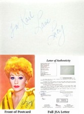 Lucille Ball Signed Postcard - Cut - Photo - I Love Lucy Died 1989 + JSA LOA COA