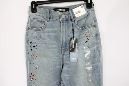 Express Super High Rise Skinny Jeans sz 0 New Embellished Distressed Stretch - Picture 3 of 11