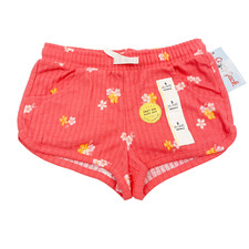 Cat  Jack Girls Size S 6/6X Pull-On Rib Shorts Pockets Floral Bright Coral