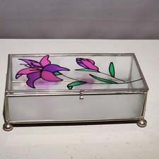 VTG Stained Glass Vanity/Trinket Box/Jewelry Box/Floral/Metal trim/Mirrored