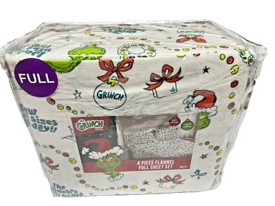 The Grinch Christmas Holiday Full Size Flannel 4 Pc Sheet Set 100% Cotton Warm