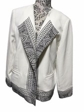 New Chico s Women s Size 2 12/14 White Black Open Front Jacket Blazer