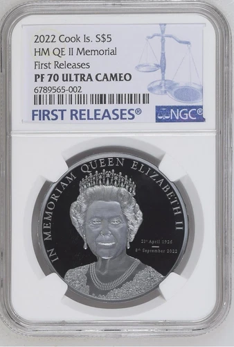 2022 Cook Islands In Memoriam Queen Elizabeth II NGC PR 70 FR 1 oz Silver
