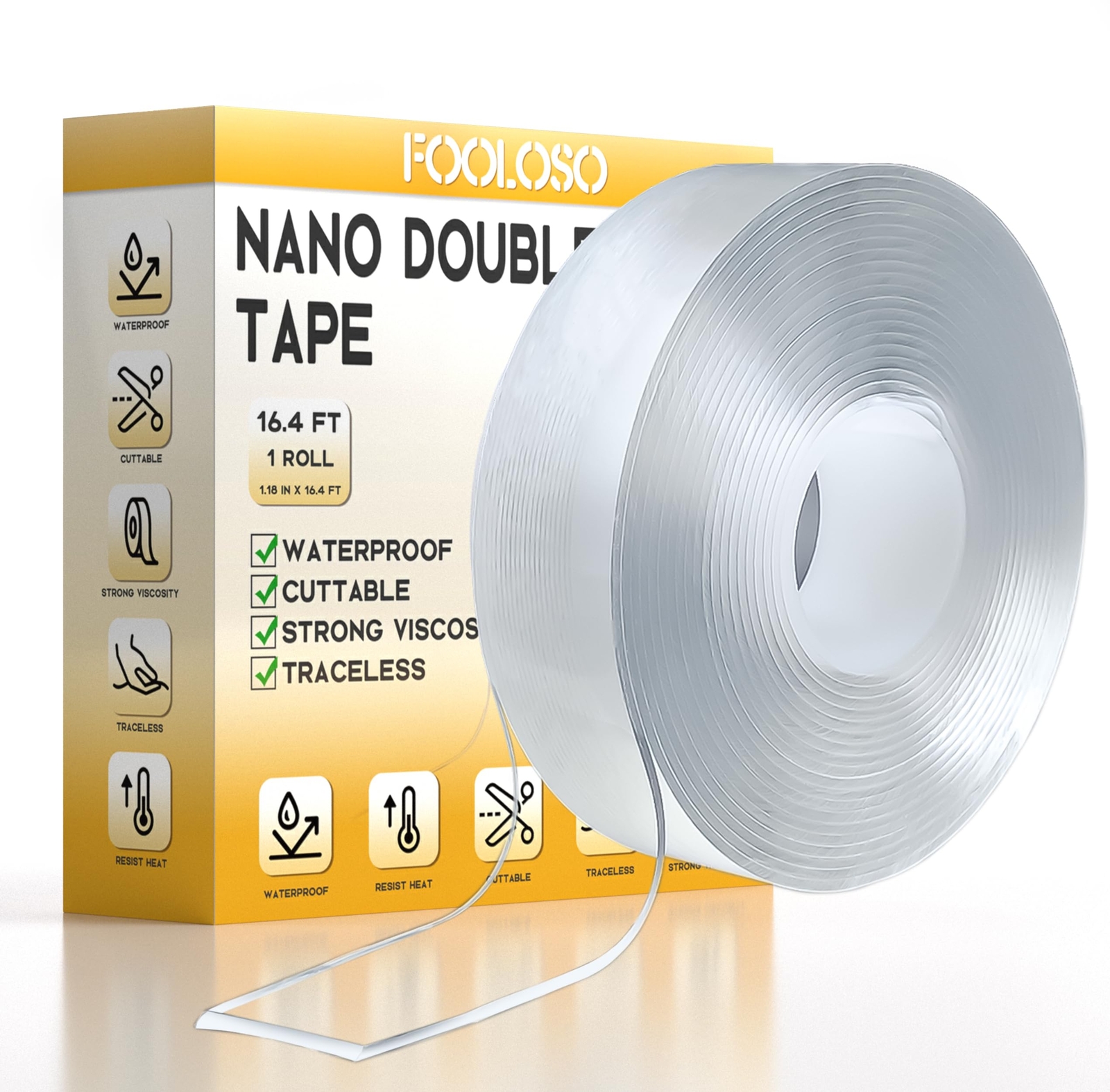 FOOLOSO Nano Double Sided Tape Heavy Duty, Strong Double Sided Mounting Tape,...