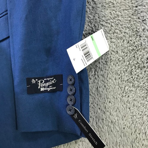 New Penguin Blazer Mens 46 R Sports Coat Blue Skinny Jacket Linen Casual Adult - Picture 6 of 15