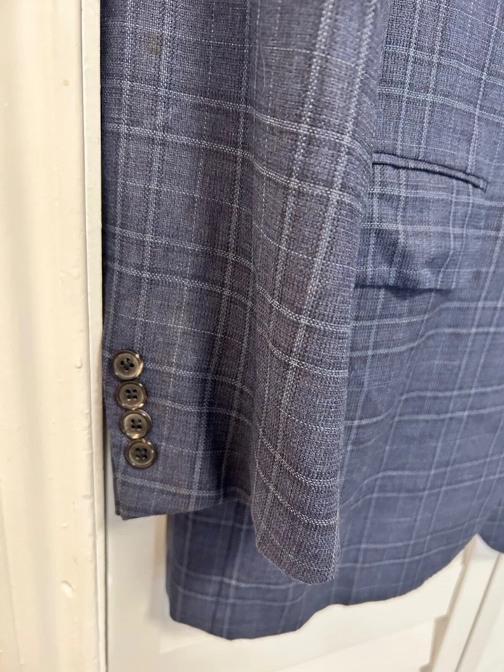 Belvest G6255 Azul Cuadros Extra Fino Super 130’s Moderno Blazer Abrigo Chaqueta 42L Foto 3 de 4