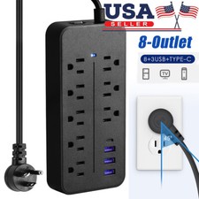 Wall Mountable Usb Surge Protector Power Strip With USB Ports 8 Outlet Plugs NEW