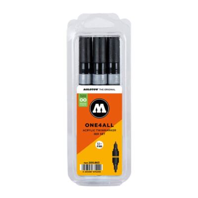 Molotow ONE4ALL Marker -  Acrylic Twin 3er Set - Schwarz Deko Home DIY Streetart
