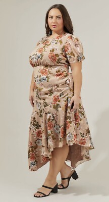NWT Sugarlips Harbin  Floral Balboa asymmetrical Midi Dress Curve 3X   