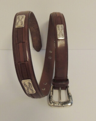 FOSSIL Womens S Brown Leather Belt Silver Brads Woven 