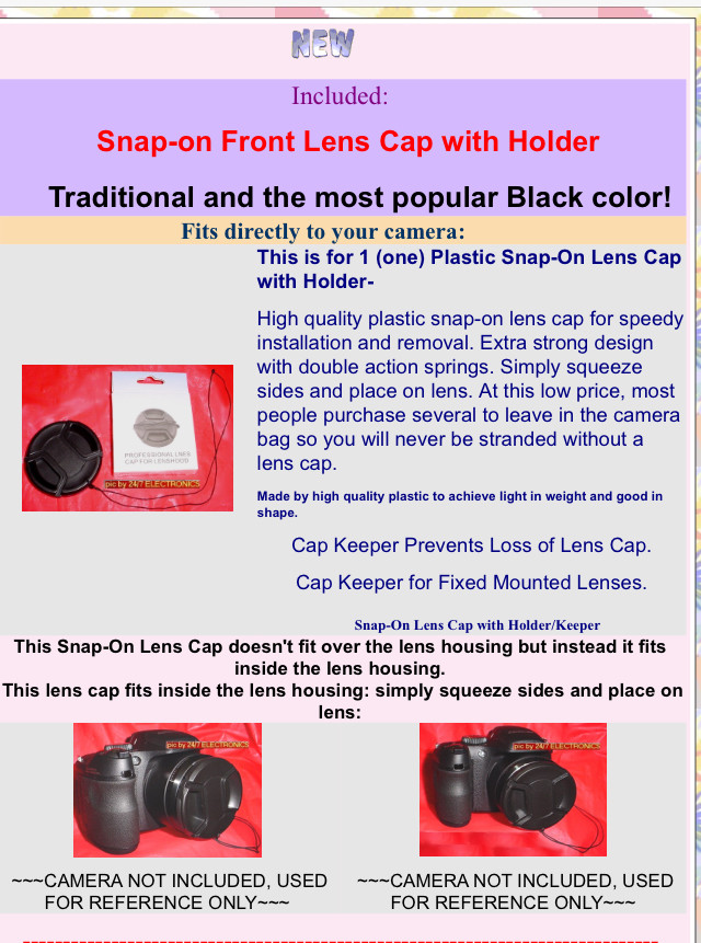 FRONT SNAP-ON LENS CAP to- CAMERA SX30 SX20 SX10 SX1 IS Canon PowerShot  +HOLDER