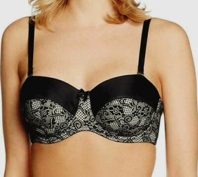 Charnos Superfit Lace Strapless Multiway Bra Size 32DD, 32F or 36F Black 150503