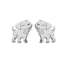 925 Silver Rhodium Stud Earrings for Children - Small Dog