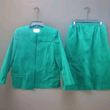ABE SCHRADER C VINTAGE SKIRT SUIT SET SZ 6 GREEN ULTRASEUDE OPEN BLAZER POCKETS
