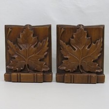 Vintage MCM Maple Leaf Bookends Brown Burwood Made In USA 4.5"x5.5" Autumn Fall
