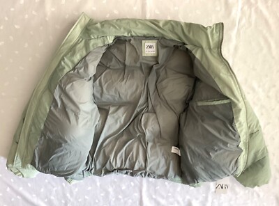 NWT Zara Mens' Pocket Puffer Jacket in Greenish Mint Size M Medium 