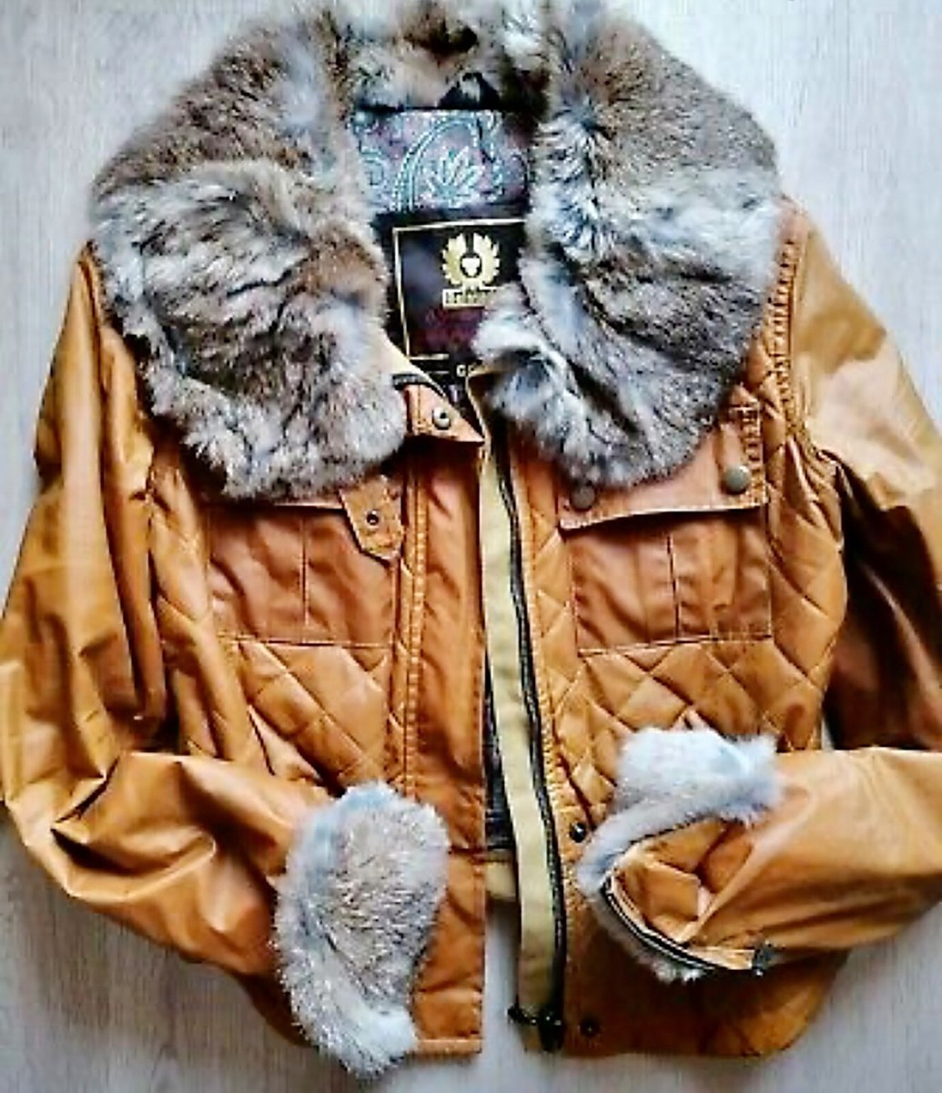 Belstaff Damen Wachsjacke mit Fell Jacke Gr 36 Cognac Vintage Kult