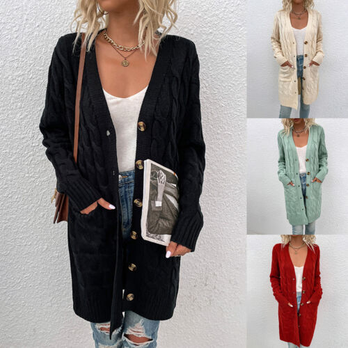 fr Ladies Basic Long Cardigan Long Sleeve Warm Cardigan Solid Color Vacation Out - Imagen 1 de 58