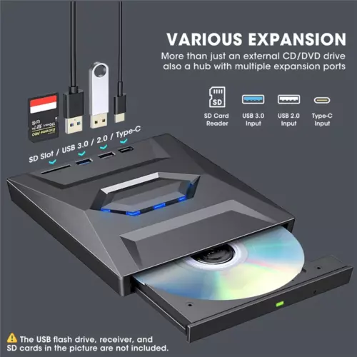 External CD DVD Drive USB 3.0 Writer Burner Player for PC Laptop Windows 11 10 - Picture 2 of 12