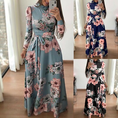 AUSELILY Robe Femme Manches Longues Plissée Décontractée Avec Poches - Robe Trapèze Fluide Mi-Longue Automne Hiver