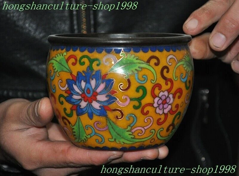 4.6"Ancient Chinese bronze Cloisonne Tanks Crock tank pot canister jar Foto 2 de 4