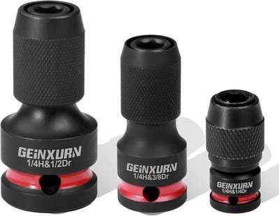3PCS Impact Socket Adapter Set 1/2'' 3/8'' 1/4'' Drive to 1/4'' Hex Quick Release Ho