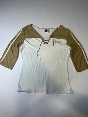 Vintage Harley-Davidson Corpus Christi Texas Women s Lace Up 3/4 Sleeve Top Sz:L
