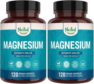 Nested Naturals Magnesium Glycinate Chelate - 200mg 240 Count USA Pack of 02 USA