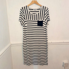 Capsule Womens Dress White Size UK 12 Blue Striped Nautical Preppy T-Shirt