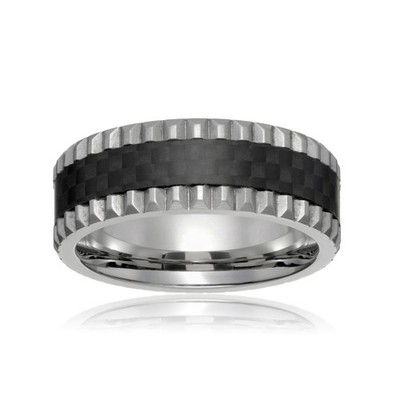 The Cog - Edelstahlring 8 mm mit schwarz geschmiedeter Kohlefaser - Größe 8-12